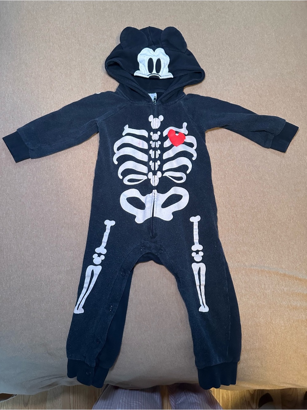 Black Mickey Mouse Skeleton One-Piece Romper with Red Heart